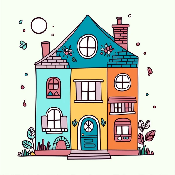 Casa Desenhos Animados Colorida Engraçado Casa Desenho Animado Ilustração Imagem — Vetor de Stock