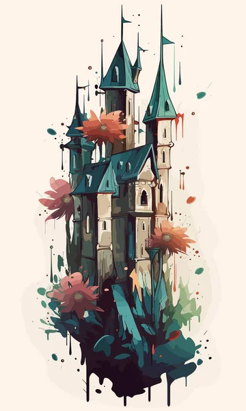 Цветной Мультяшный Замок Средневековый Фантастический Замок Смешная Иллюстрация Замка Красивая — стоковый вектор