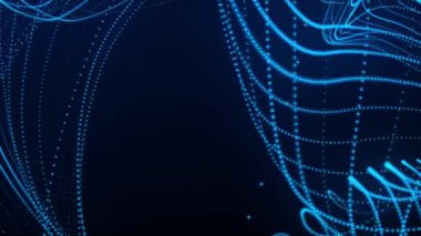 Parlayan parçacıkların dinamik dalgası. Veri akışı bilgisi. Dijital iletişim kavramı. Teknoloji mi yoksa Bilim Sancağı mı? Büyük veri görselleştirmesi. 3 boyutlu görüntüleme. 4k animasyon.