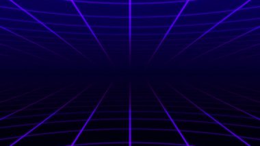 Soyut retro ızgara döngüsü animasyon arkaplan 3d canlandırması. Ekrandan uzaklaşan parçacıklar ile ızgara hareketi tasarımı döngüsü. 3 boyutlu görüntüleme. 4k animasyon.