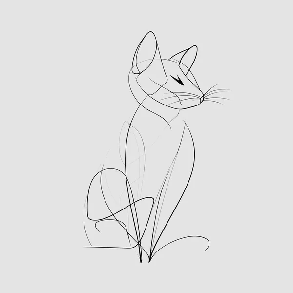Vector Lijn Art Cat Illustratie Minimale Kat Gladde Lijnen Vectoricoon — Stockvector