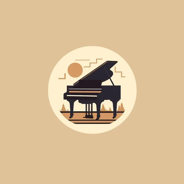 明るい黄色の背景にピアノの抽象的なイメージを持つベクトル線型シンプルなアイコン バナーのための現代的なスタイリッシュな薄いフラットロゴデザイン ピアノ アイコン テンプレート — ストックベクタ