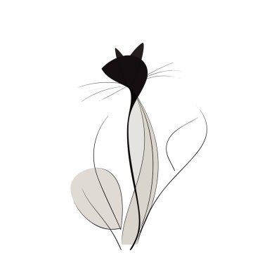 Vektör hattı sanat kedisi illüstrasyonu. Minimal Cat, düz çizgiler, ana hatlarda vektör simgesi. Doğrusal biçimlendirilmiş