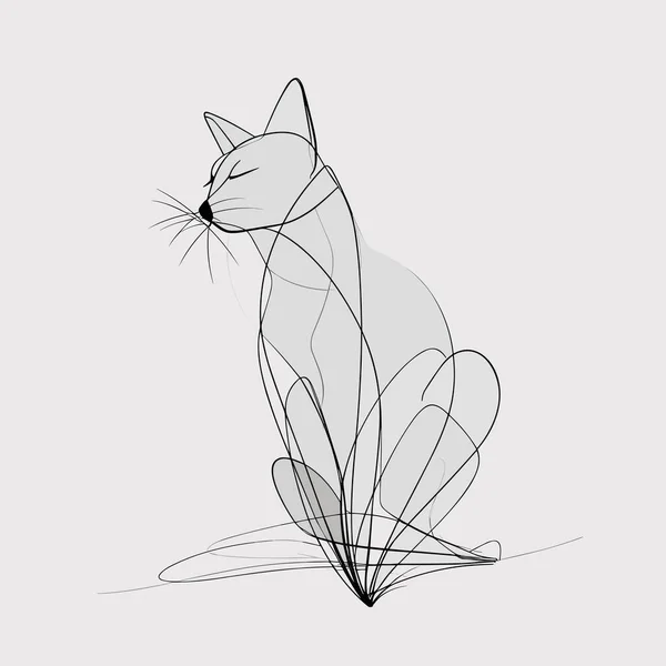 Vector Line Art Cat Illustration Minimal Cat Smooth Lines Vector — Stock Vector