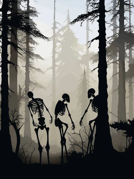 Halloween Pozadí Koncept Lesní Objemová Mlha Mnoha Mrtvých Stromů Hrůzostrašný — Stockový vektor