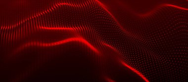 Ağ bağlantısı noktaları ve çizgileri. Veri teknolojisi çizimi. Dinamik dalgalı soyut bir arkaplan. Pleksus. 3d oluşturma.