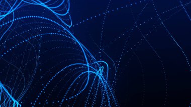 Parlayan parçacıkların dinamik dalgası. Veri sıralaması. Soyut dijital arkaplan. Büyük veri görselleştirmesi. Teknoloji çizimi. 3d oluşturma