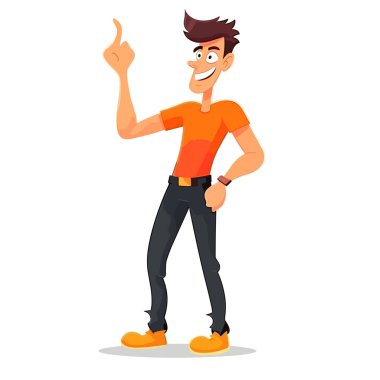 Genç adam elini kaldırdı. Beyaz arkaplanda izole edilmiş vektör illüstrasyonu