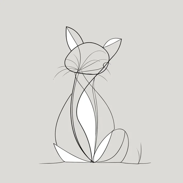 Vektör hattı sanat kedisi illüstrasyonu. Minimal Cat, düz çizgiler, ana hatlarda vektör simgesi. Doğrusal biçimlendirilmiş