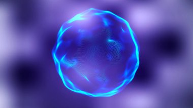 Soyut sıvı geometrik küre. Hafif arka planda düzgün bir hareket. Evrendeki parlak parçacıkların enerji küresi. Kusursuz hareket döngüsü animasyonu. 3d oluşturma.