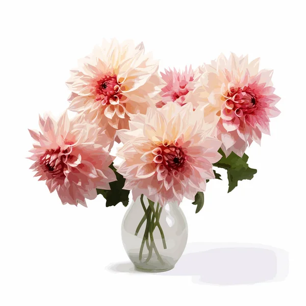 Fresh, lush bouquet of colorful flowers. Bouquet of chrysanthemums in a vase. Isolated on white. Vector illustration