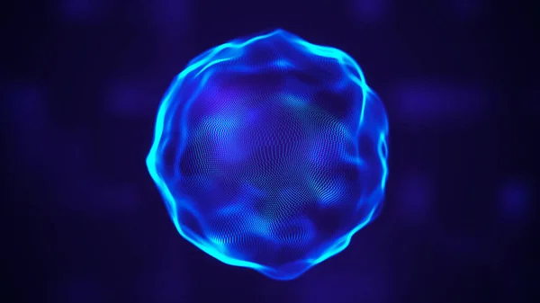 Absztrakt Folyékony Geometriai Gömb Sima Mozdulat Sötét Háttérrel Világos Részecskék — Stock Fotó