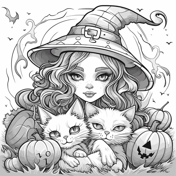 Página Livro Colorir Halloween Desenho Para Colorir Para Adultos Crianças — Vetor de Stock