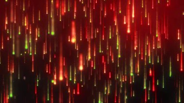 Dijital ikili veri, yayın kodu arka planı. arka plan matrisi. Hacker programlama kodlama kavramı. Parlayan çok renkli parçacıklar. Değişen renkleri olan siber uzay. 4K canlandırması.