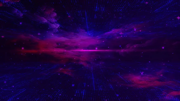 Terbang Ruang Angkasa Dengan Simulasi Galaksi Dan Nebula Ruang Penerbangan — Stok Foto