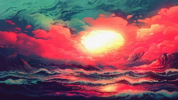 太陽と太陽が雲の中を流れている海 美しい海の波と日没の空 瞑想のための海と空 シースケープ ホライゾン — ストック写真