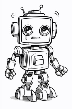 Robot, transformatör vektör çizimi. Yetişkinler ve çocuklar için stres önleyici boyama kitabı. Siyah ve beyaz
