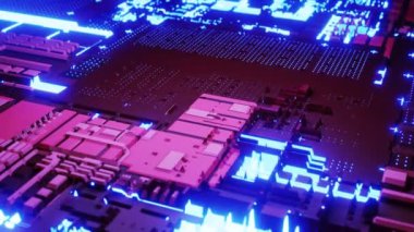 Gelecekçi elektronik devre kartı. Merkezi Bilgisayar İşlemcileri Konsepti. Teknolojik ve bilimsel geçmiş. Entegre iletişim işlemcisi. Üç boyutlu animasyon. 4K