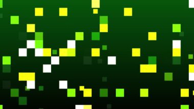 Karelerden yapılmış yaratıcı arka plan animasyonu. Parlayan geometrik kare parçacıkları olan teknoloji arka planı, ızgara. Parlak, çok renkli, küçük kareler. Küçük kare basit bilgisayar mozaiği blokları