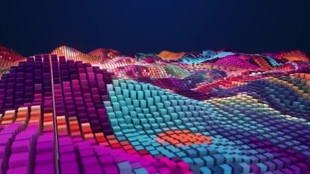 Astratto Sfondo Onda Multicolore Animato Fatto Cilindri Quadrati Schema Geometrico — Video Stock