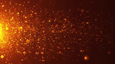 Parlayan parçacıkların dinamik dalgası. Dijital teknoloji geçmişi. Parlayan parlak parçacıklar uzayda uçar. Bokeh etkisiyle titreşen parçacıklar. 3D görüntüleme. 4k animasyon