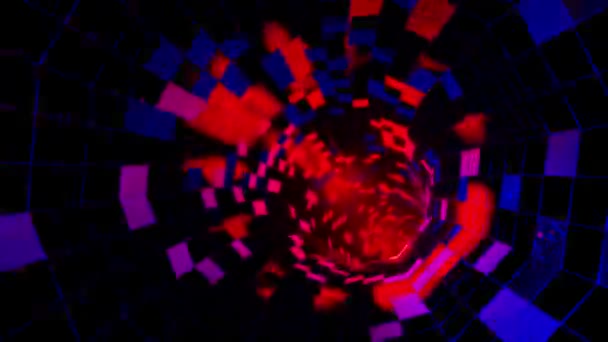 在五彩斑斓的镜面结构中飞行 创造出一个具有霓虹灯光芒的隧道般的技术空间 科幻飞行通过设计的复杂性 霓虹灯光芒 3D环路无缝明亮的背景 — 图库视频影像