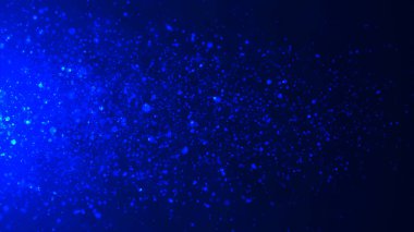Parlayan parçacıkların dinamik dalgası. Dijital teknoloji geçmişi. Parlayan parlak parçacıklar uzayda uçar. Bokeh etkisiyle titreşen parçacıklar. 3d oluşturma