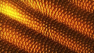 Geometrik şekillerin arka planı. Sarı-turuncu silindirli arka plan eksenlerinde hareket ediyor. Soyut hareket, iki renk, üç boyutlu görüntüleme. 4k animasyon