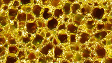 Görsel renk arkaplanı. Altın doku, animasyon arkaplanı. Altın soyut dijital parçacık girdabı ve dalgalı arkaplan. Metalik maddelerin modern nanoteknolojileri.