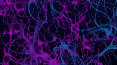 Ağ bağlantısı noktaları ve çizgileri. Veri teknolojisi çizimi. Soyut ve dinamik bir arkaplan. Pleksus. 3D görüntüleme. 4K canlandırması.