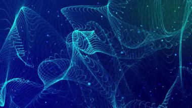 Dijital teknoloji geçmişi. Parlayan noktalar dalgası. Sunum tasarımı için fütüristik arka plan. 3D görüntüleme. 4k animasyon