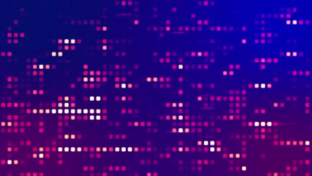 広場から作られたクリエイティブな背景アニメーション 光る幾何学的な正方形の粒子 格子が付いている技術的なアニメーションの背景 マルチカラーの正方形をグローイング 小さな正方形のシンプルなコンピュータモザイクブロック — ストック動画