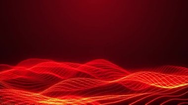 Teknoloji geçmişi. Gelecekçi nokta dalgası. Parçacıkların soyut dijital dalgası. Karanlık arka plan. Bağlantı yapısı. Üç boyutlu. 4k animasyon.