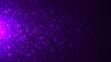 Parlayan parçacıkların dinamik dalgası. Dijital teknoloji geçmişi. Parlayan parlak parçacıklar uzayda uçar. Bokeh etkisiyle titreşen parçacıklar. 3d oluşturma