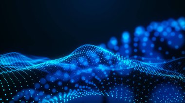 Ağ bağlantısı noktaları ve çizgileri. Veri teknolojisi çizimi. Dinamik dalgalı soyut bir arkaplan. Pleksus. 3d oluşturma.