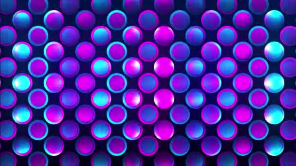 暗い空間に並ぶネオンサークルの虹の幻想 モーションスタイルの抽象的な未来的な背景 虹色のネオンサークルの背景 広告のための抽象的なお祝いの背景 おめでとう — ストック動画
