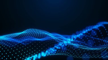 Ağ bağlantısı noktaları ve çizgileri. Veri teknolojisi çizimi. Dinamik dalgalı soyut bir arkaplan. Pleksus. 3d oluşturma.