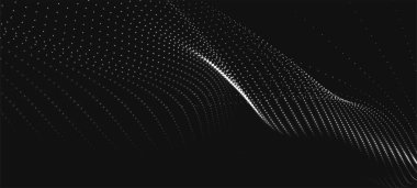 Parçacık dalgası. Siyah arkaplandaki gelecekteki noktalar. Büyük veri dijital kodu. Teknoloji ya da bilim afişi. 3 boyutlu görüntüleme. Vektör illüstrasyonu