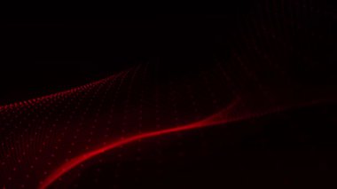 Teknoloji geçmişi. Gelecekçi nokta dalgası. Soyut animasyon dijital parçacık dalgası. Karanlık arka plan. Bağlantı yapısı. Üç boyutlu. 4K canlandırması