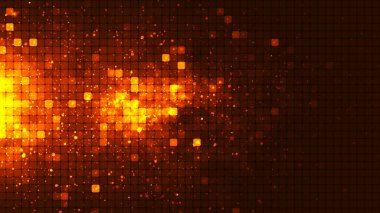 Kırmızı karelerin ve parlak parçacıkların kusursuz soyut arkaplanı. Soyut eğim arkaplanı. Web tasarımı için arka plan. Küçük kare basit bilgisayar mozaik blokları. 3B görüntüleme