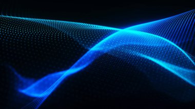 Ağ bağlantısı noktaları ve çizgileri. Veri teknolojisi çizimi. Dinamik dalgalı soyut bir arkaplan. Pleksus. 3d oluşturma.