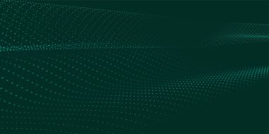 Soyut dijital parçacık dalgası. Fütürist noktalı dalga. Büyük veri dijital kodu. Teknoloji ya da bilim afişi. Teknoloji arka plan vektörü. Vektör illüstrasyonu