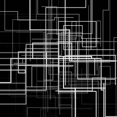 Soyut teknoloji geçmişi. Siyah arkaplanda soyut dijital illüstrasyon. Vektör bağlantısı kavramı. Siyah arka planda beyaz çizgiler. Kusursuz vektör arkaplanı