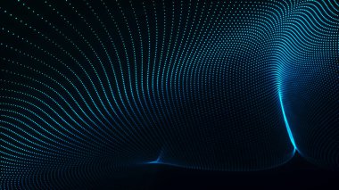 Ağ bağlantısı noktaları ve çizgileri. Veri teknolojisi çizimi. Dinamik dalgalı soyut bir arkaplan. Pleksus. 3d oluşturma.