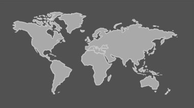 Bir dünya haritasının ana hatları. Pasifik Okyanusu, Coğrafi Harita, Dünya Haritası, Küre. Vektör.