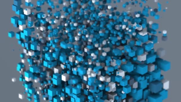动画抽象蓝色块 蓝色的抽象立方体 抽象的3D立方体在技术的蓝色背景上形成一个球体 4K动画 — 图库视频影像