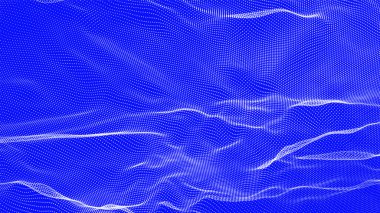 Soyut dijital parçacık dalgası. Fütürist noktalı dalga. Büyük veri dijital kodu. Teknoloji ya da bilim afişi. Teknoloji arka plan vektörü. Vektör illüstrasyonu