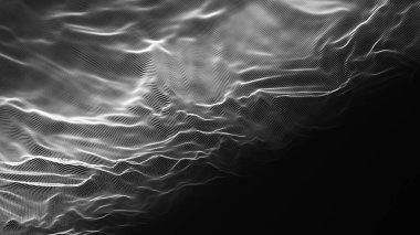 Teknoloji geçmişi. Gelecekçi nokta dalgası. Parçacıkların soyut dijital dalgası. Karanlık arka plan. Bağlantı yapısı. 3d