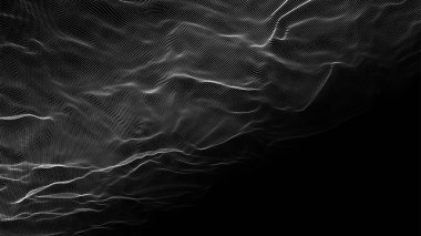 Soyut dijital parçacık dalgası. Fütürist noktalı dalga. Büyük veri dijital kodu. Teknoloji ya da bilim afişi. Teknoloji arka plan vektörü. Vektör illüstrasyonu