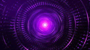 Soyut dijital arkaplan. Büyük veri görselleştirmesi. Renkli parçacıklardan oluşan dairesel fantezi çemberi, güzel renk sarmalı. 3d oluşturma